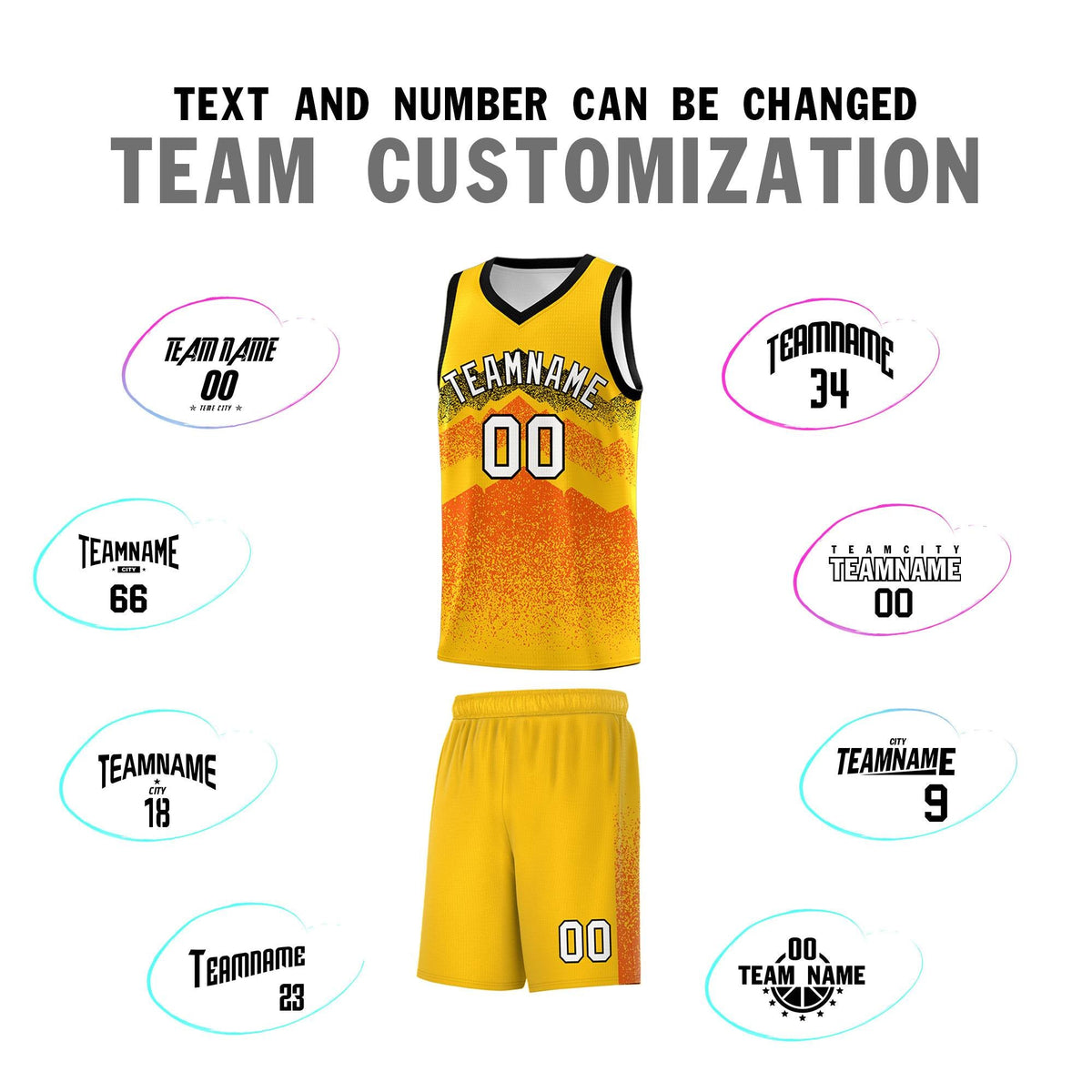 Personalized Youth Basketball Jerseys   Yellow Orange Gradient Mountain Design Uniforms