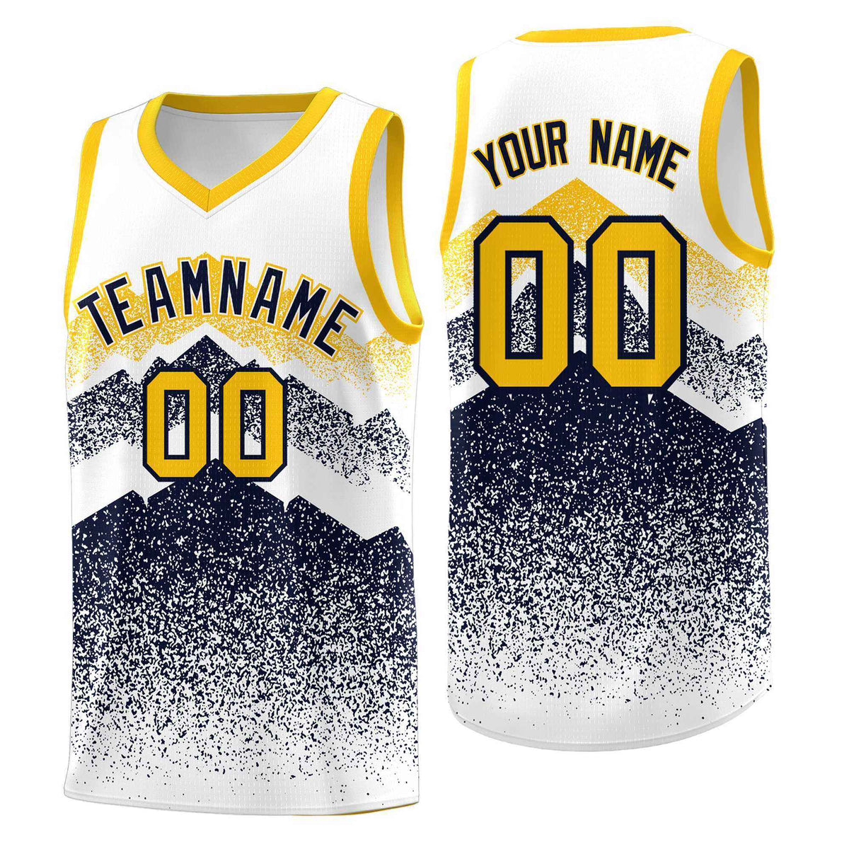 Custom Youth Basketball Jerseys White Navy Gradient Mountain Design Uniforms