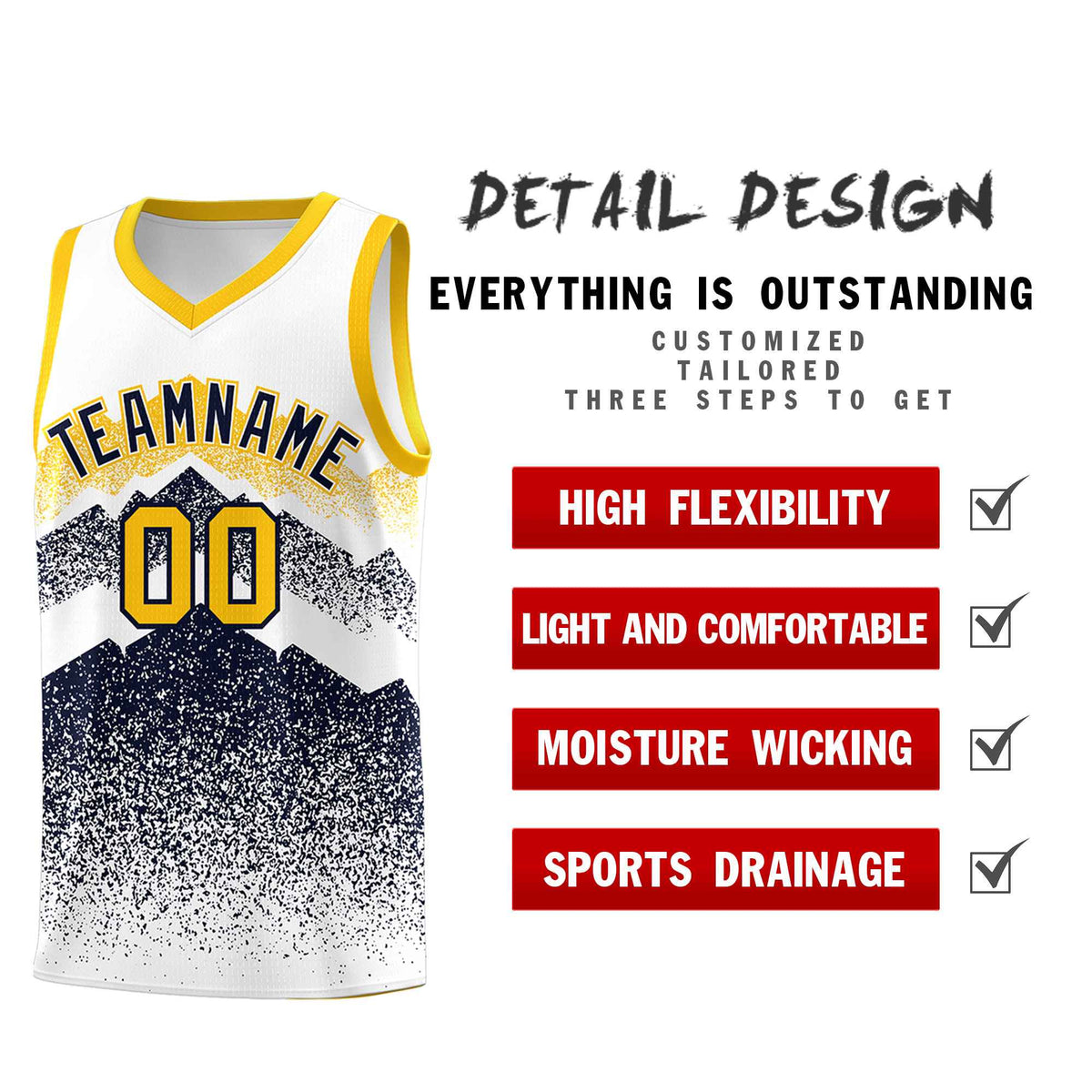 Custom Youth Basketball Jerseys White Navy Gradient Mountain Design Uniforms