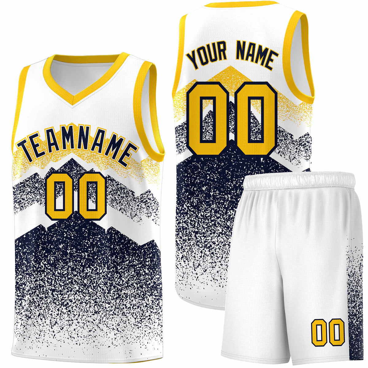 Custom Youth Basketball Jerseys White Navy Gradient Mountain Design Uniforms
