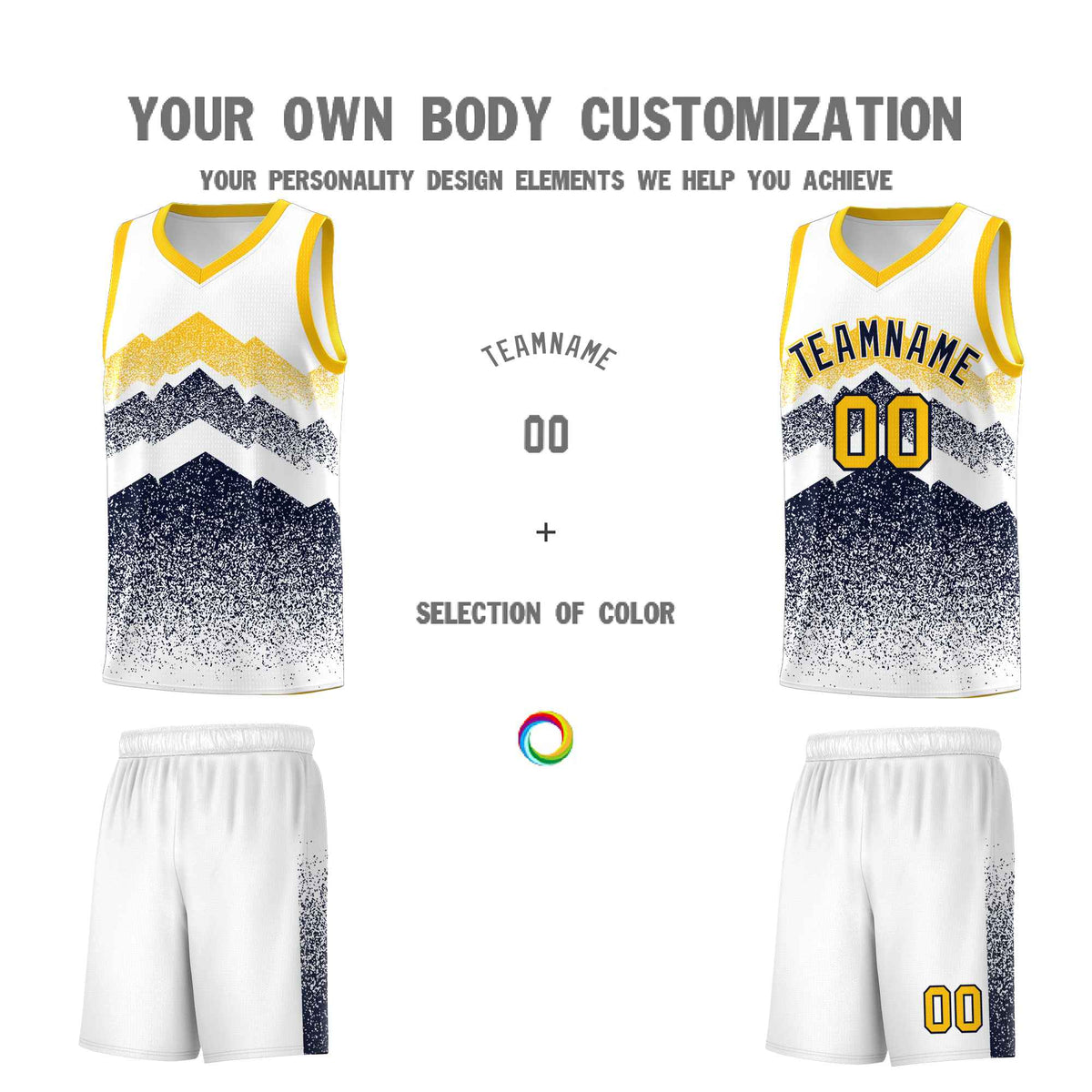 Custom Youth Basketball Jerseys White Navy Gradient Mountain Design Uniforms