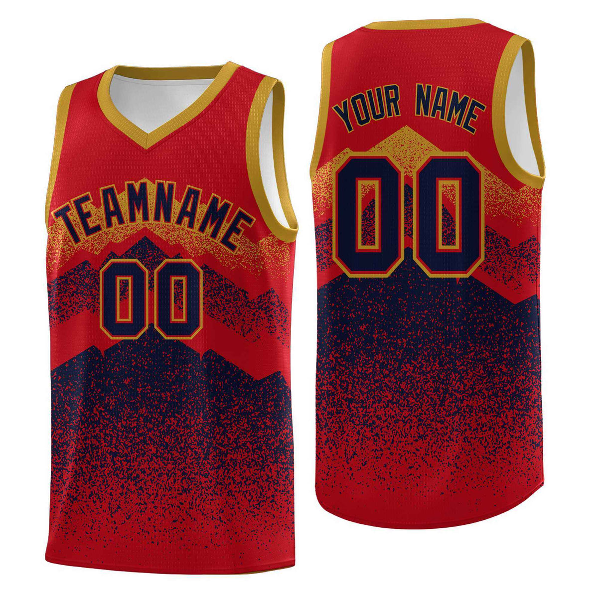 Personalized Youth Basketball Jerseys   Red Navy Gradient Mountain Design Uniforms