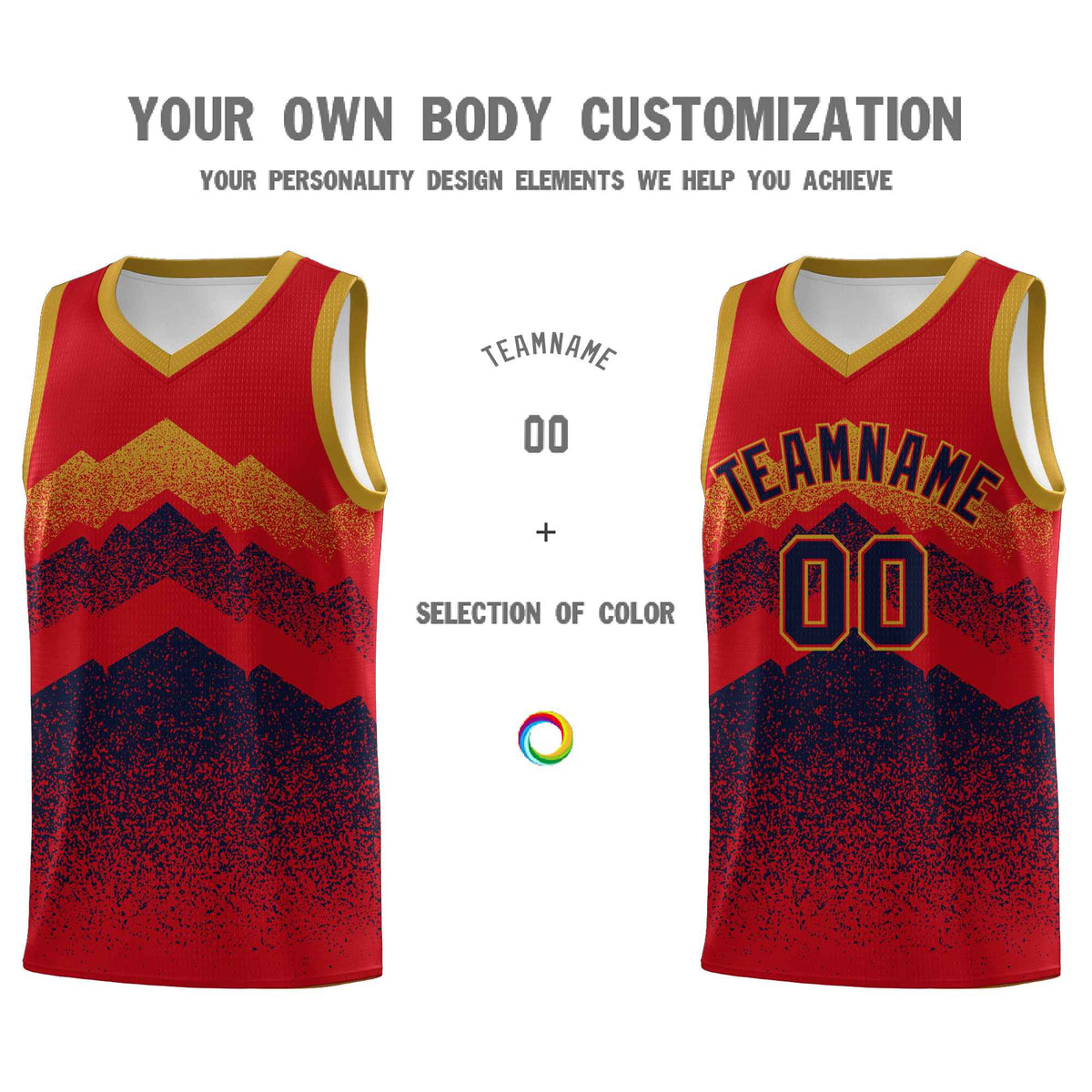 Personalized Youth Basketball Jerseys   Red Navy Gradient Mountain Design Uniforms