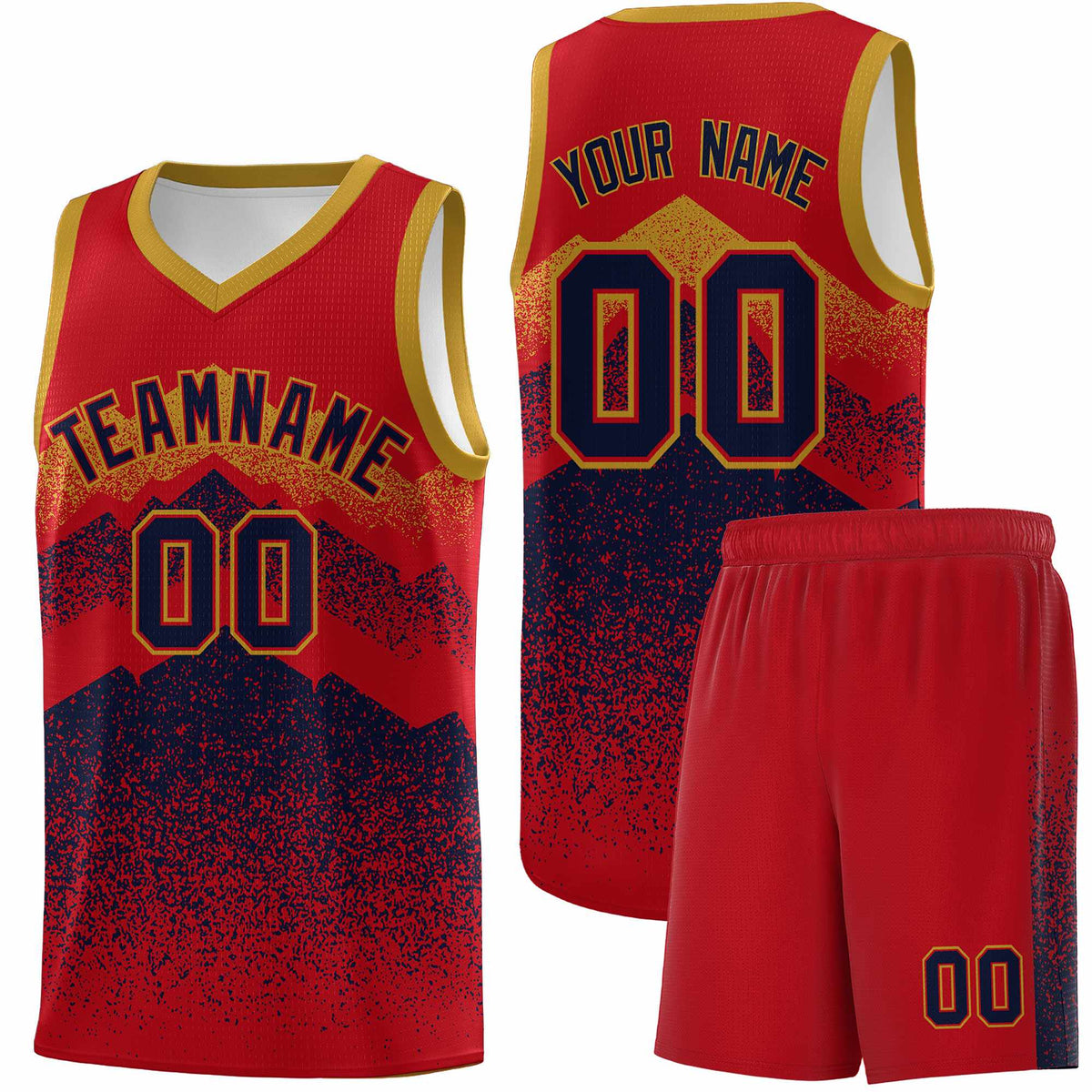 Personalized Youth Basketball Jerseys   Red Navy Gradient Mountain Design Uniforms