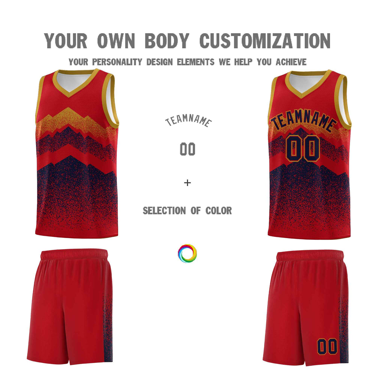 Personalized Youth Basketball Jerseys   Red Navy Gradient Mountain Design Uniforms