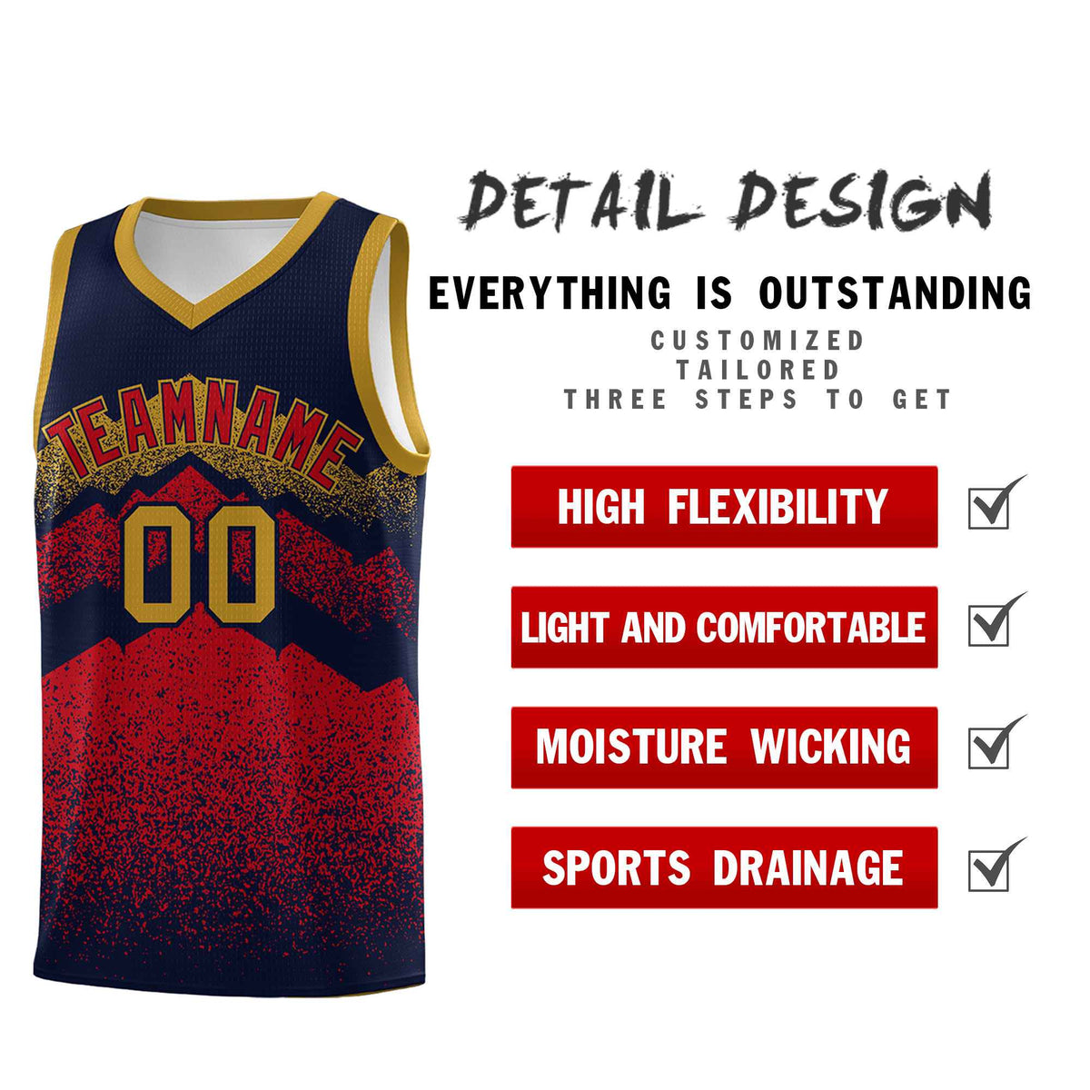 Custom Youth Basketball Jerseys Navy Red Gradient Mountain Design Uniforms