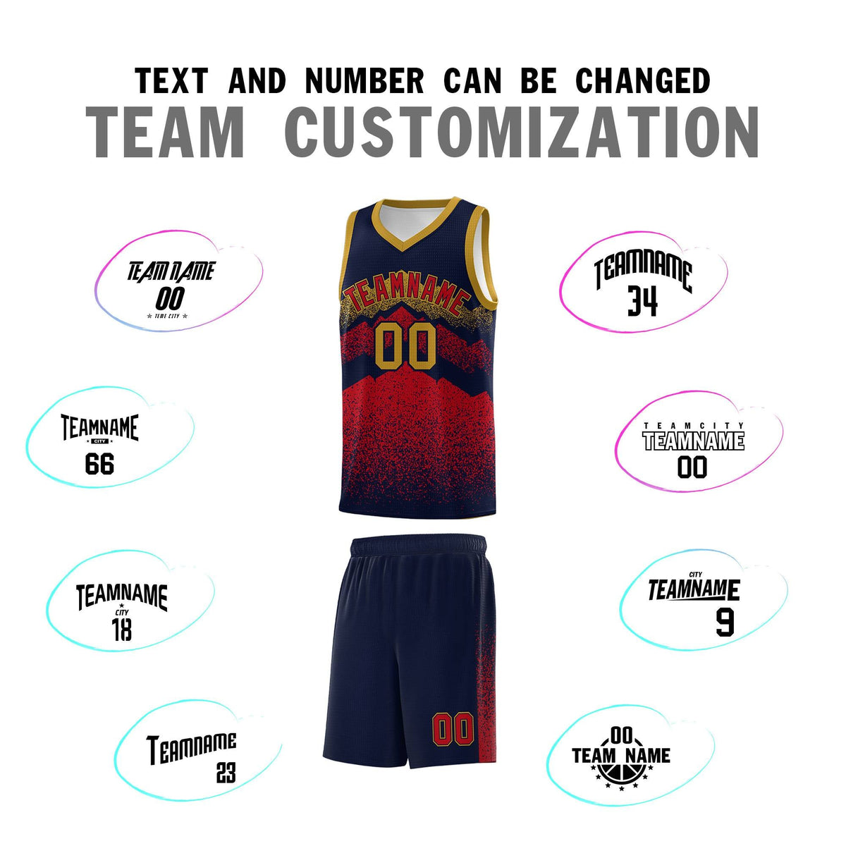 Custom Youth Basketball Jerseys Navy Red Gradient Mountain Design Uniforms