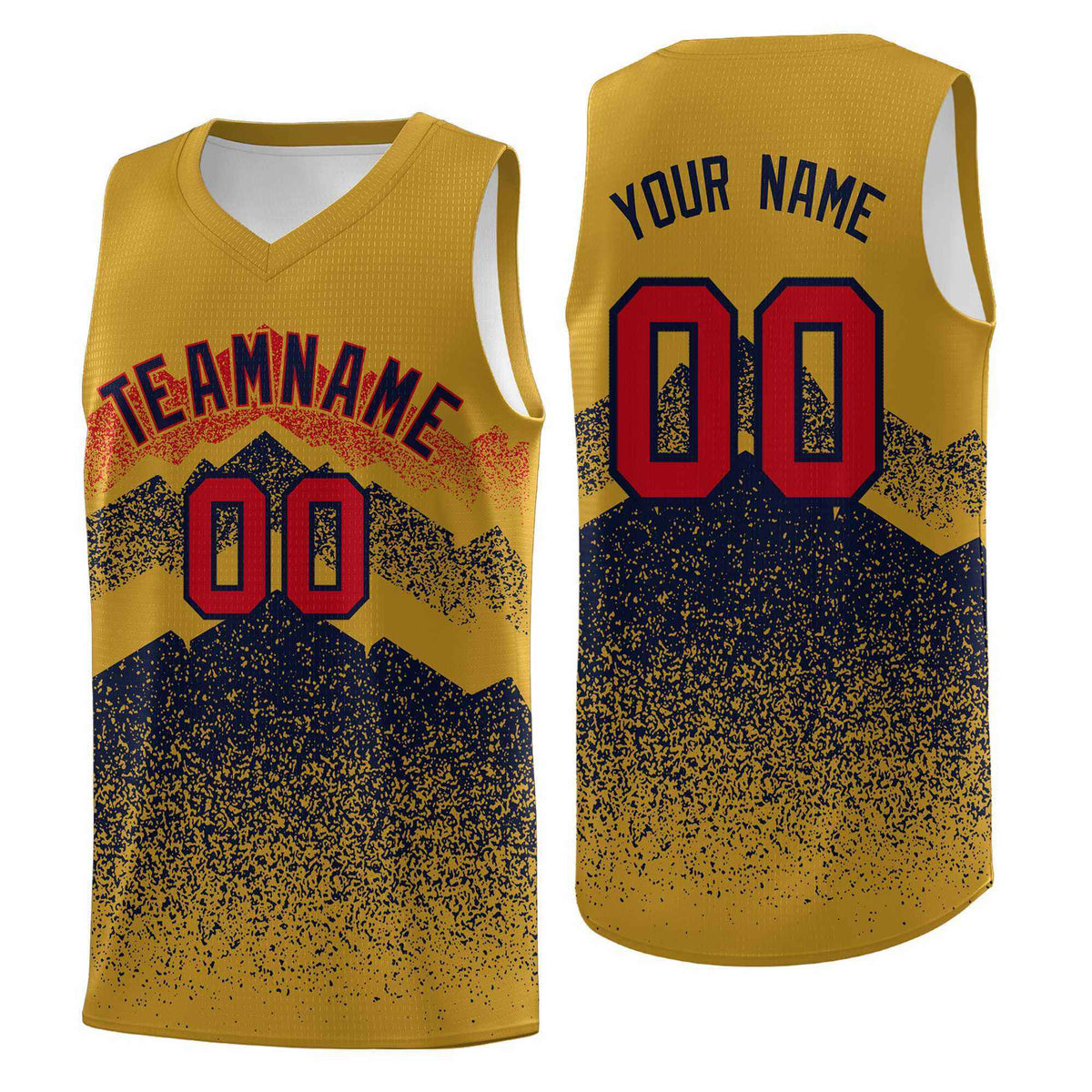 Personalized Youth Basketball Jerseys   Old Gold Navy Gradient Mountain Design Uniforms