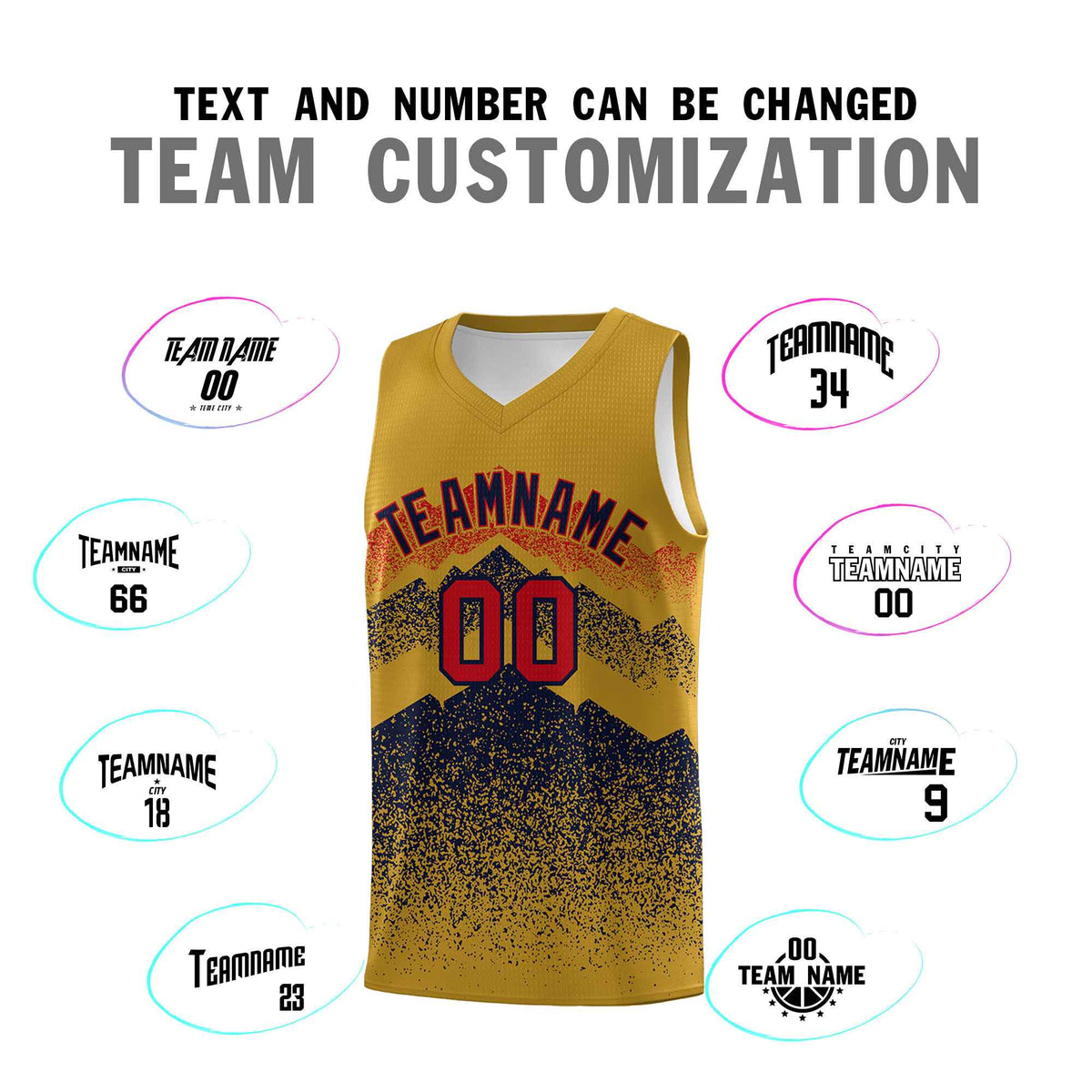 Personalized Youth Basketball Jerseys   Old Gold Navy Gradient Mountain Design Uniforms