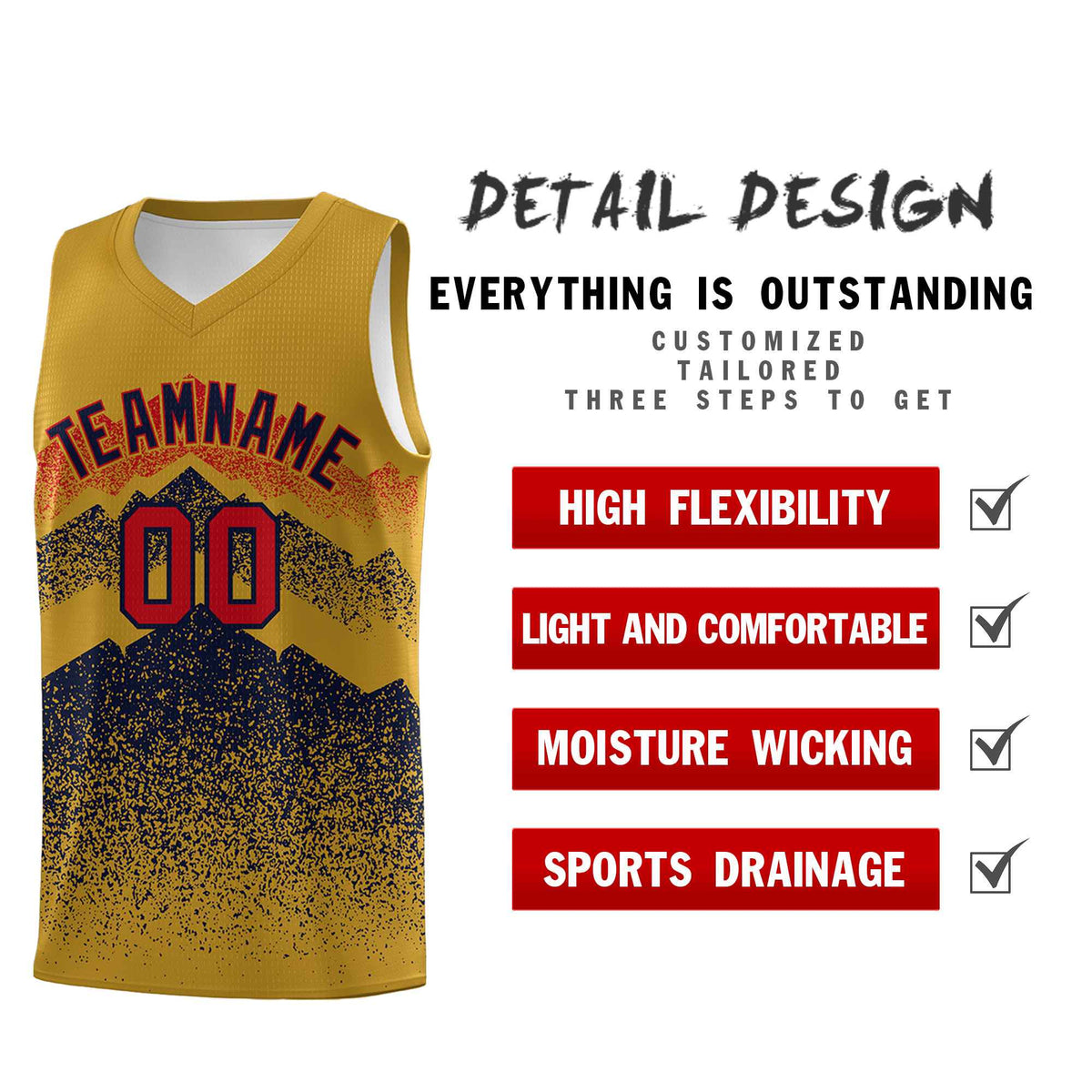 Personalized Youth Basketball Jerseys   Old Gold Navy Gradient Mountain Design Uniforms