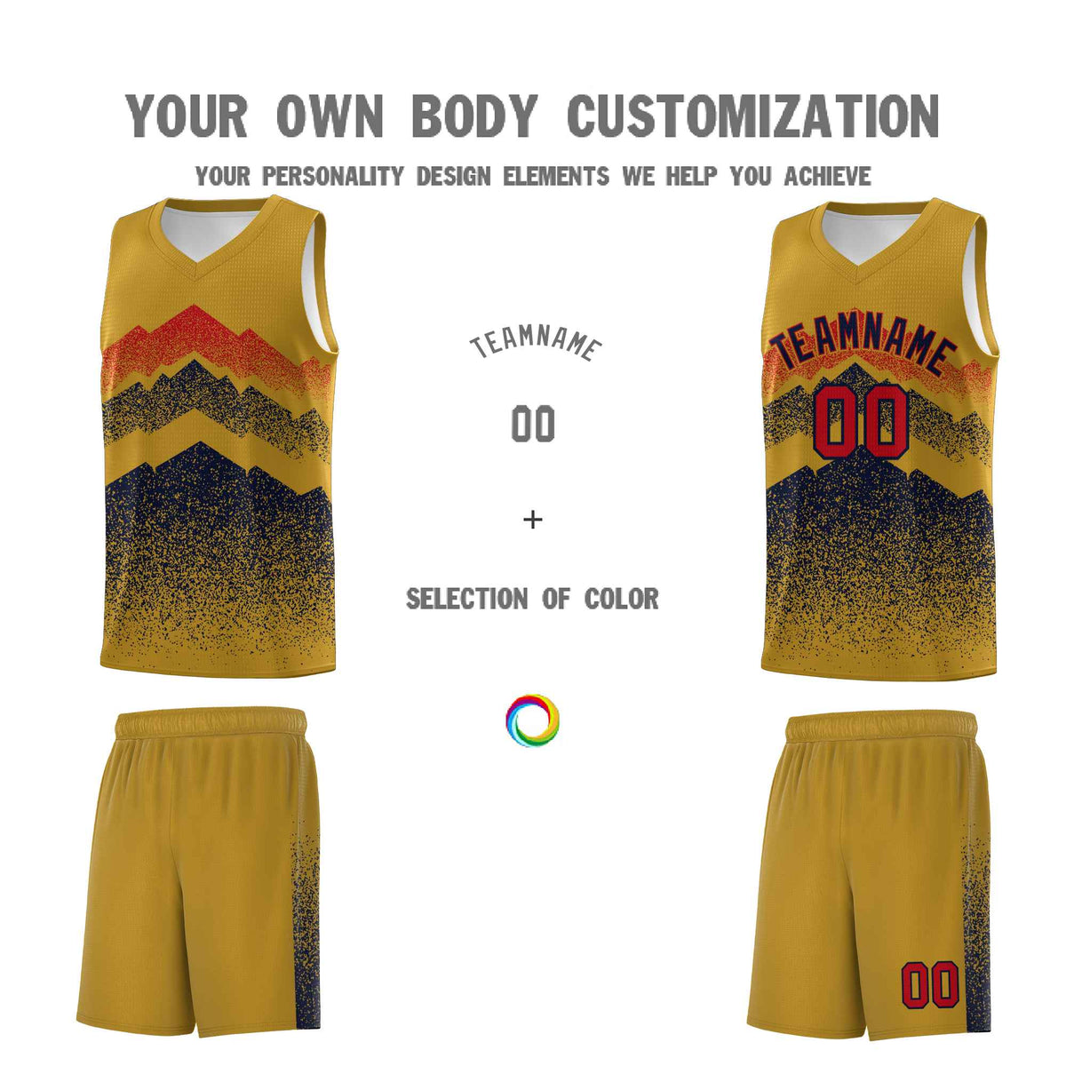 Personalized Youth Basketball Jerseys   Old Gold Navy Gradient Mountain Design Uniforms