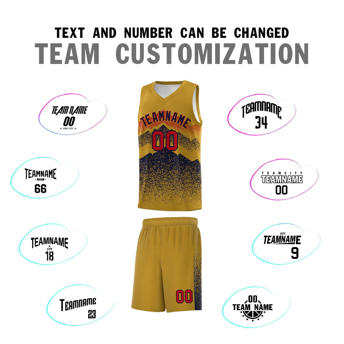 Personalized Youth Basketball Jerseys   Old Gold Navy Gradient Mountain Design Uniforms