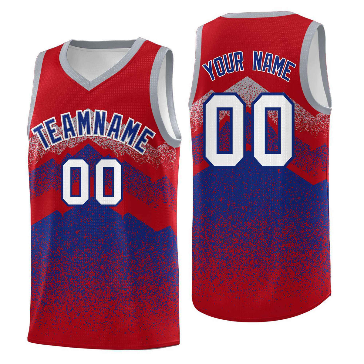 Custom Youth Basketball Jerseys Red Royal Gradient Mountain Design Uniforms