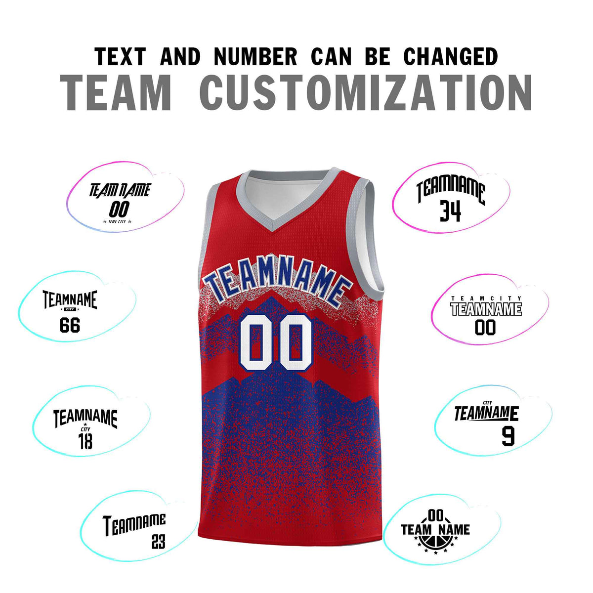 Custom Youth Basketball Jerseys Red Royal Gradient Mountain Design Uniforms