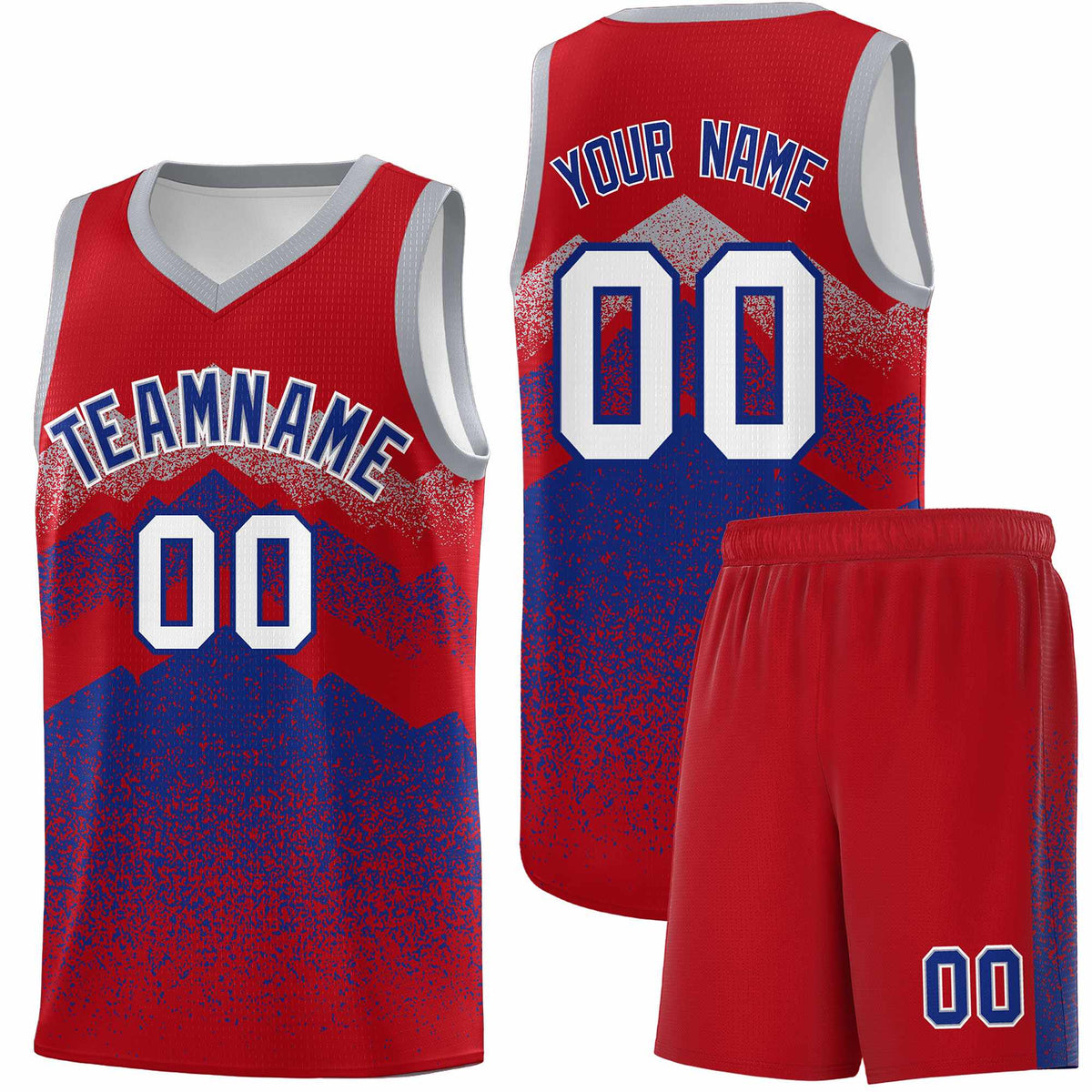 Custom Youth Basketball Jerseys Red Royal Gradient Mountain Design Uniforms