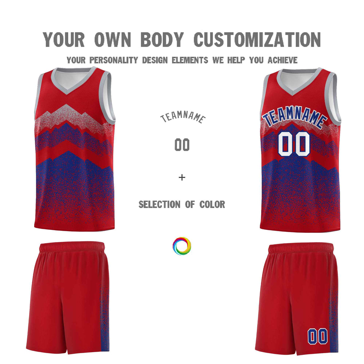 Custom Youth Basketball Jerseys Red Royal Gradient Mountain Design Uniforms