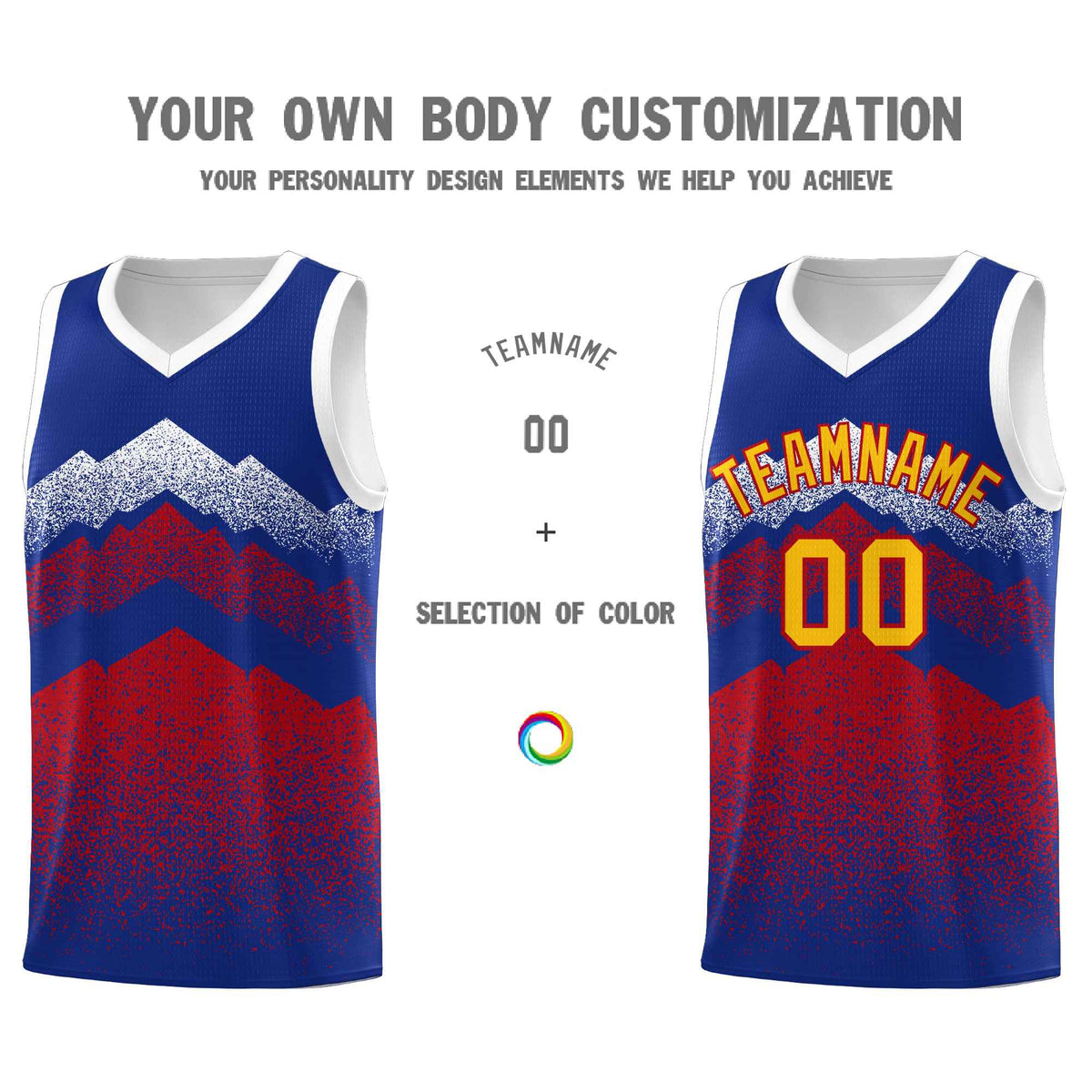 Personalized Youth Basketball Jerseys   Royal Red Gradient Mountain Design Uniforms