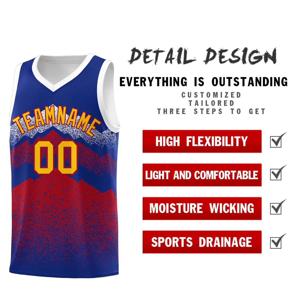 Personalized Youth Basketball Jerseys   Royal Red Gradient Mountain Design Uniforms