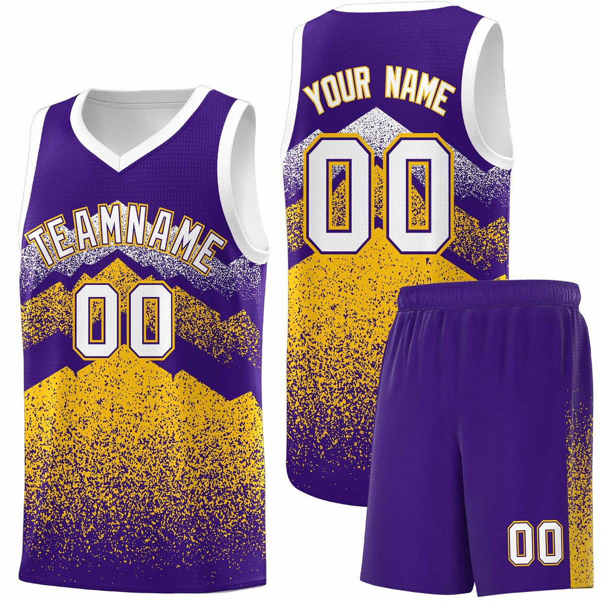 Personalized Youth Basketball Jerseys   Purple Gold Gradient Mountain Design Uniforms
