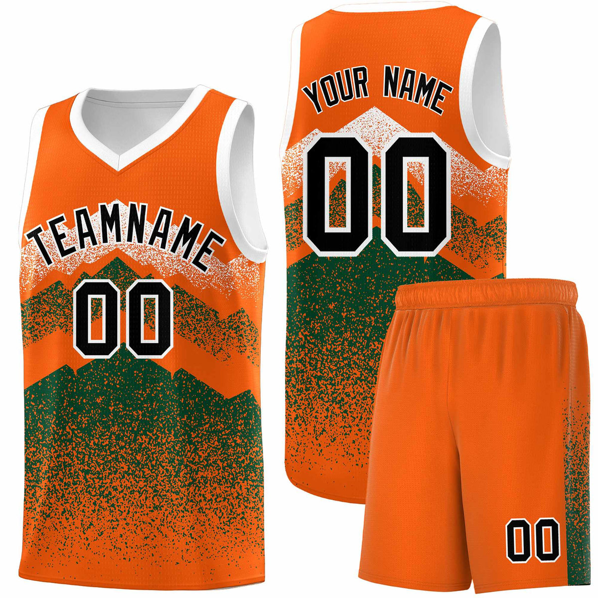 Personalized Youth Basketball Jerseys   Orange Green Gradient Mountain Design Uniforms
