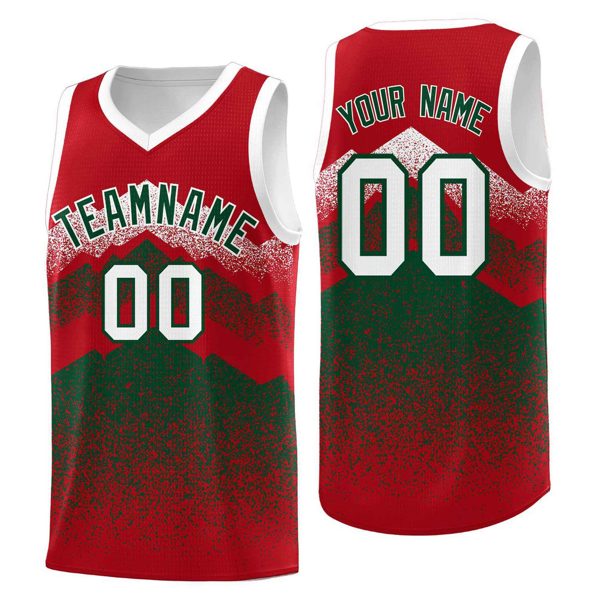Custom Youth Basketball Jerseys Red Green Gradient Mountain Design Uniforms
