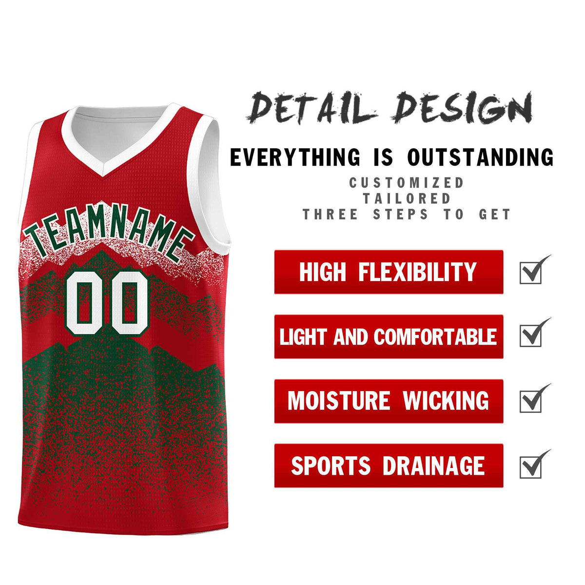 Custom Youth Basketball Jerseys Red Green Gradient Mountain Design Uniforms