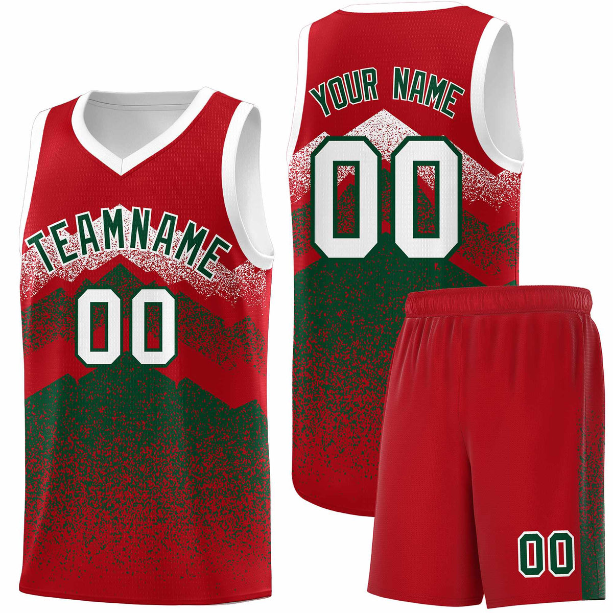 Custom Youth Basketball Jerseys Red Green Gradient Mountain Design Uniforms