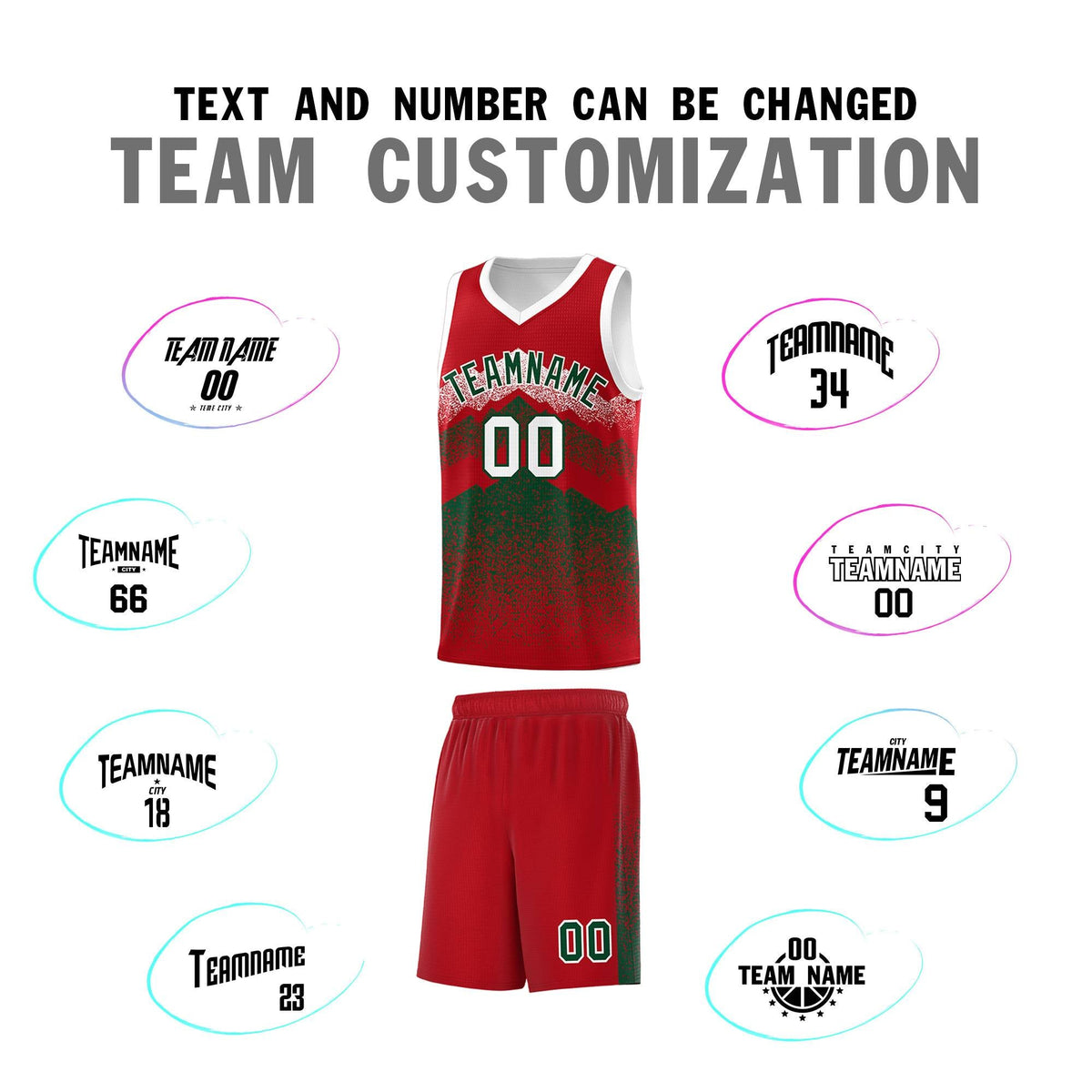 Custom Youth Basketball Jerseys Red Green Gradient Mountain Design Uniforms