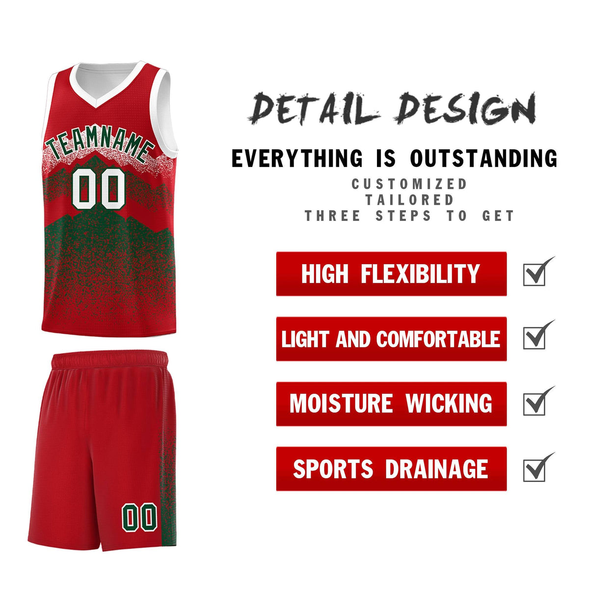 Custom Youth Basketball Jerseys Red Green Gradient Mountain Design Uniforms