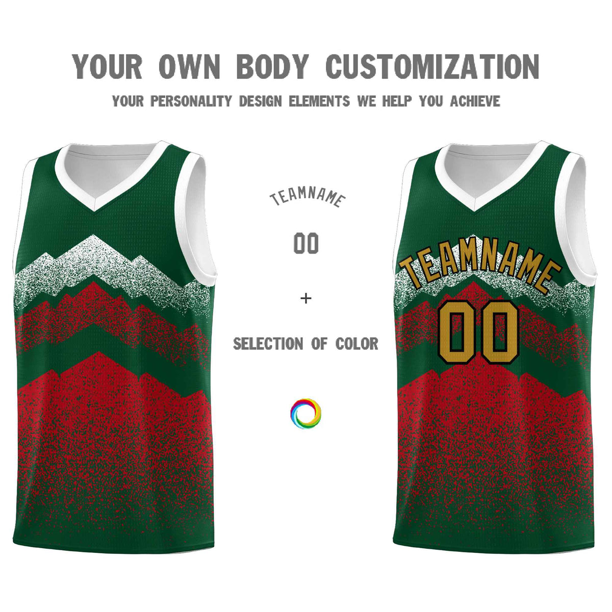 Personalized Youth Basketball Jerseys   Green Red Gradient Mountain Design Uniforms