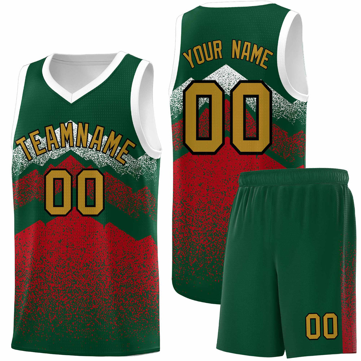 Personalized Youth Basketball Jerseys   Green Red Gradient Mountain Design Uniforms
