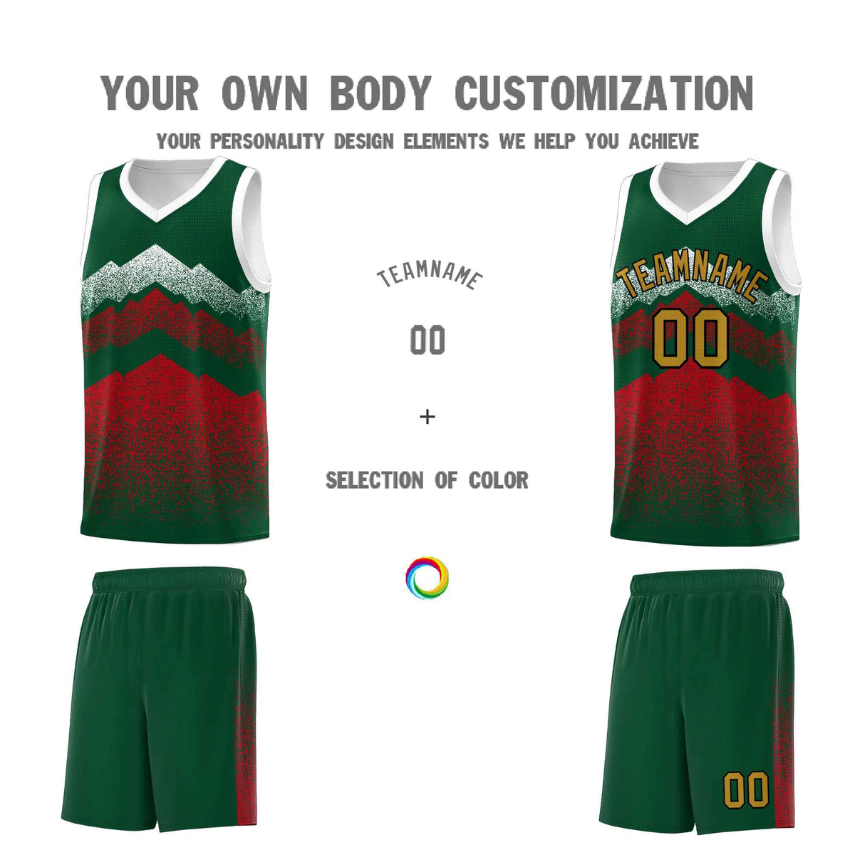 Personalized Youth Basketball Jerseys   Green Red Gradient Mountain Design Uniforms