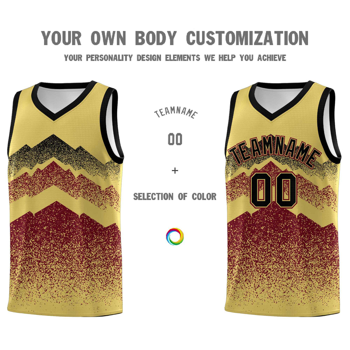 Personalized Youth Basketball Jerseys   Khaki Crimson Gradient Mountain Design Uniforms