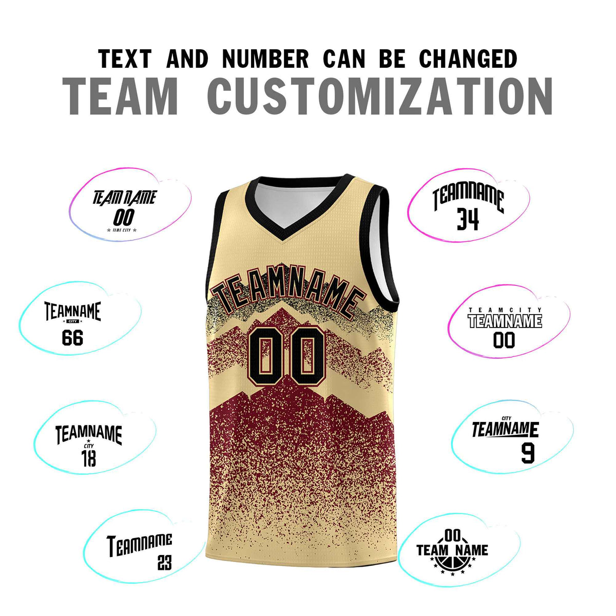 Personalized Youth Basketball Jerseys   Khaki Crimson Gradient Mountain Design Uniforms