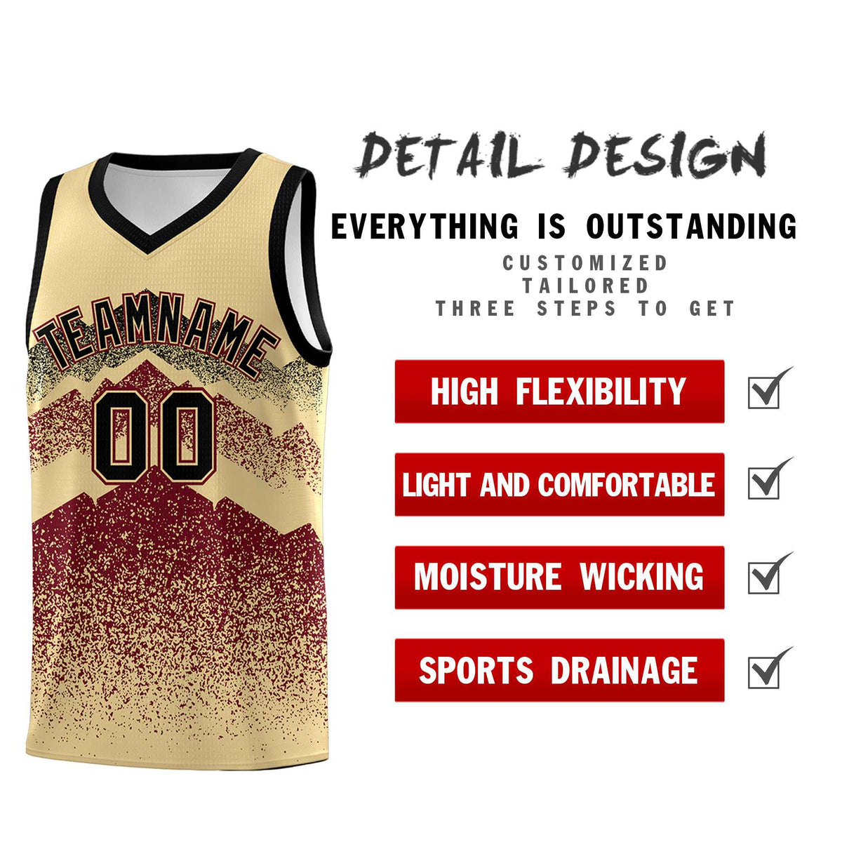 Personalized Youth Basketball Jerseys   Khaki Crimson Gradient Mountain Design Uniforms