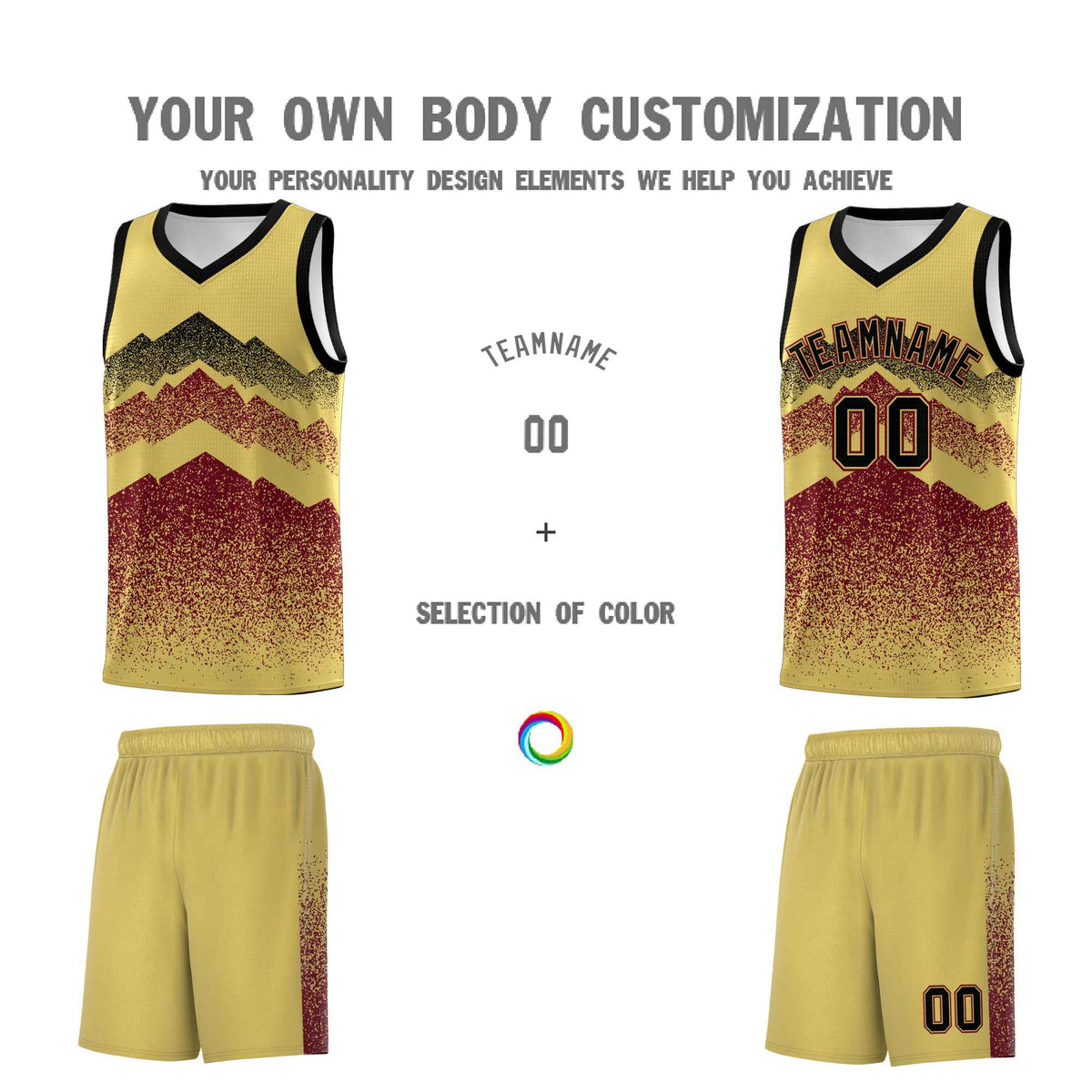 Personalized Youth Basketball Jerseys   Khaki Crimson Gradient Mountain Design Uniforms