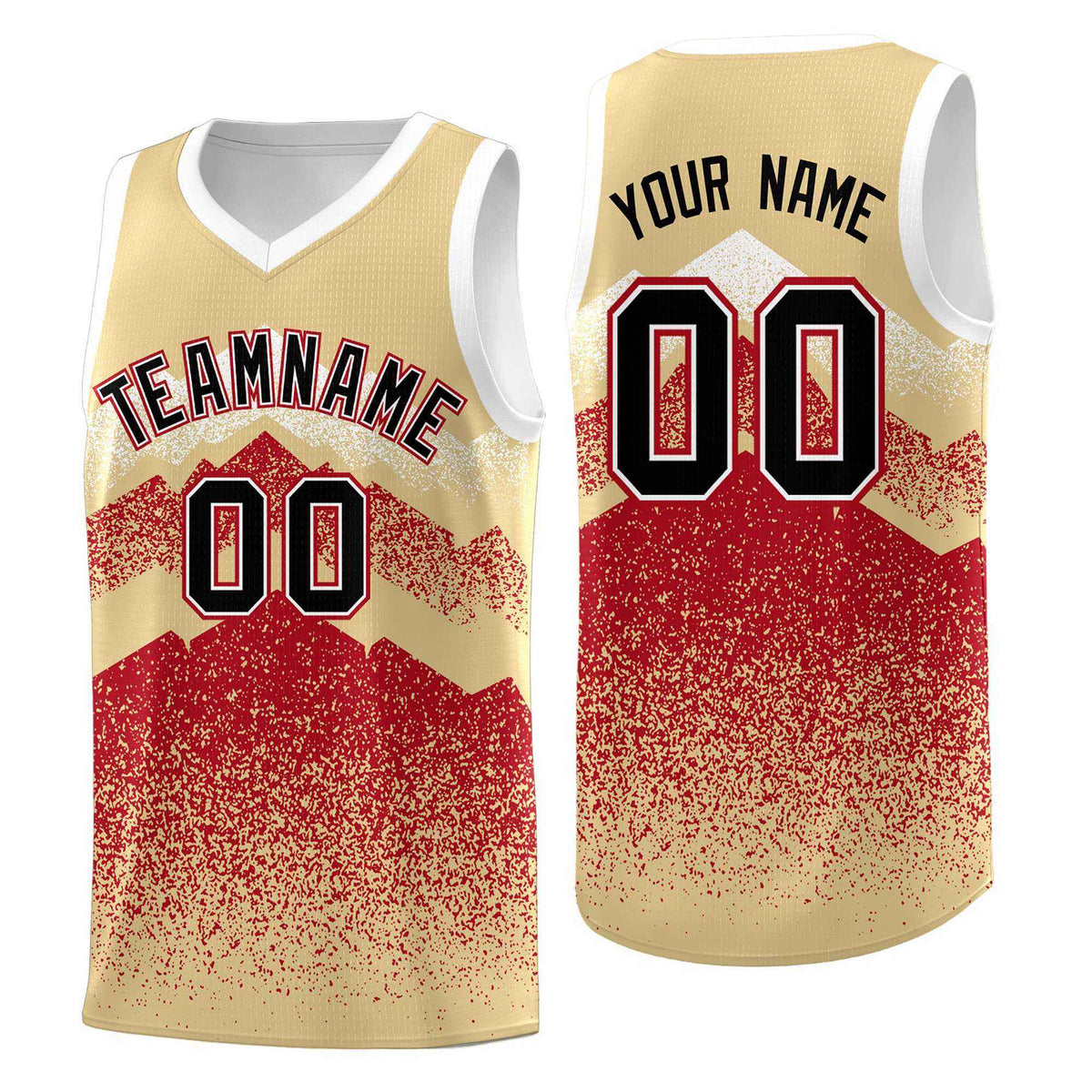Custom Youth Basketball Jerseys Khaki Red Gradient Mountain Design Uniforms