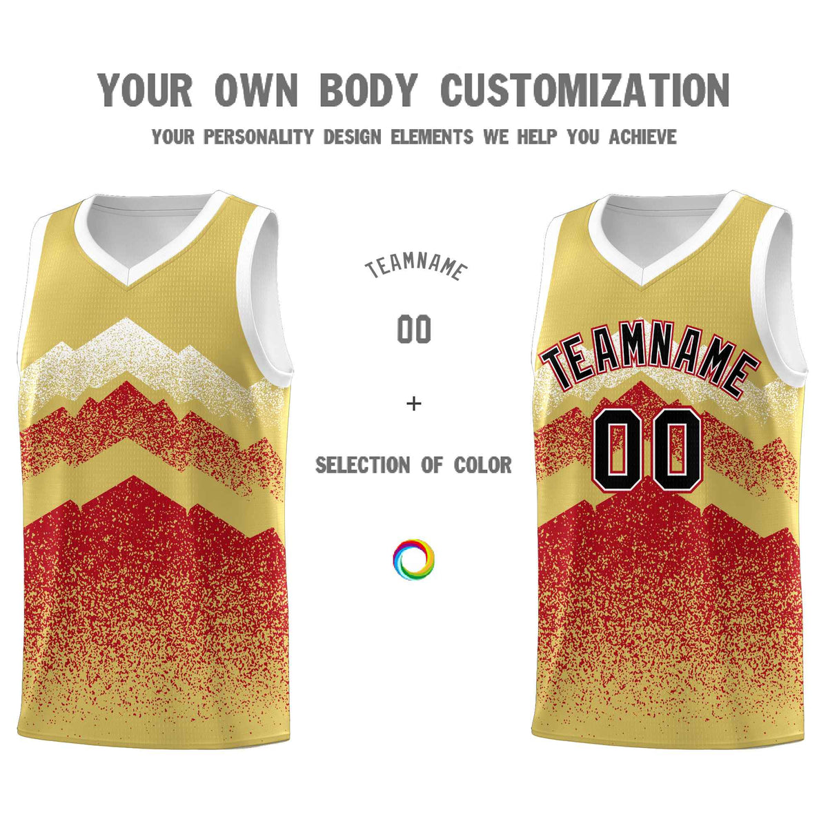 Custom Youth Basketball Jerseys Khaki Red Gradient Mountain Design Uniforms