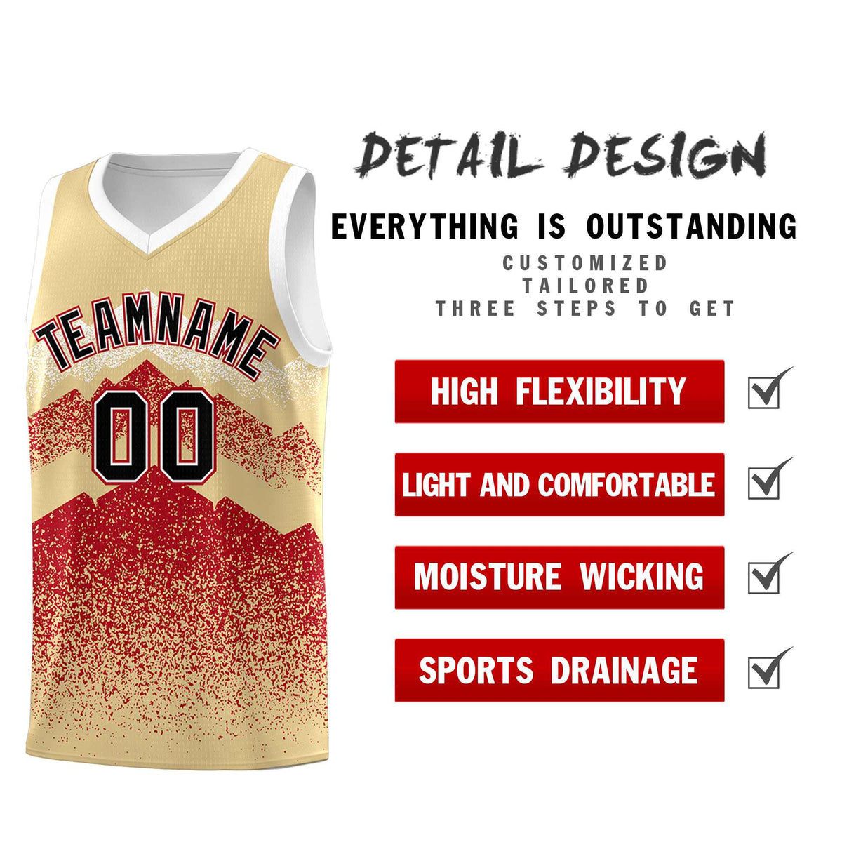 Custom Youth Basketball Jerseys Khaki Red Gradient Mountain Design Uniforms
