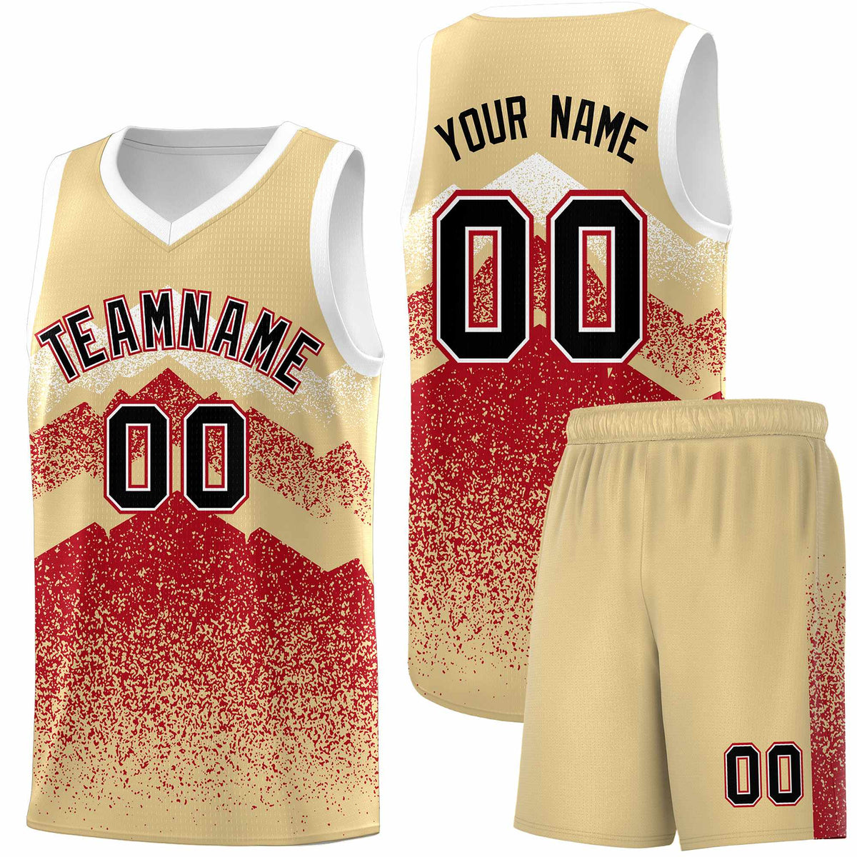 Custom Youth Basketball Jerseys Khaki Red Gradient Mountain Design Uniforms