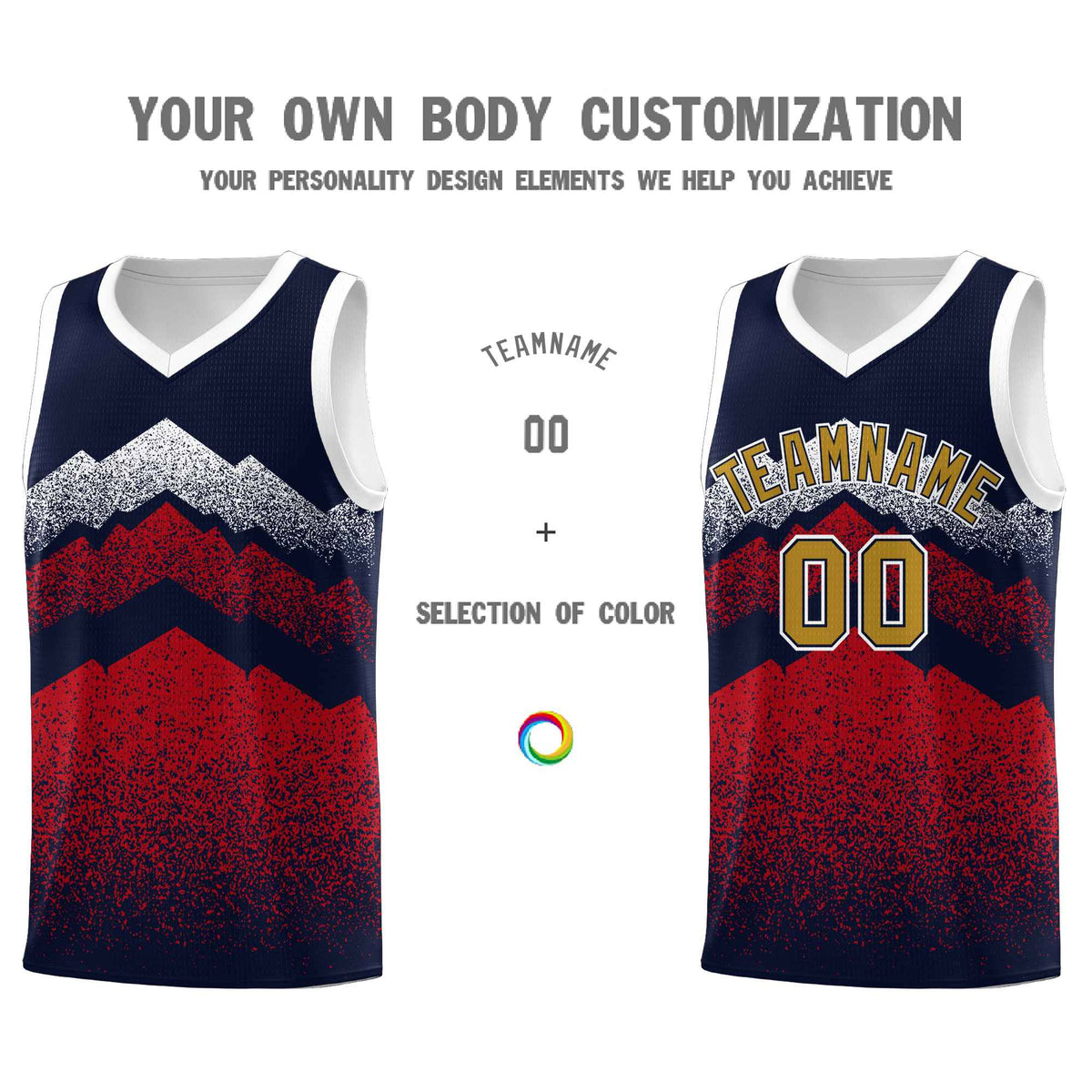 Personalized Youth Basketball Jerseys   Navy Red Gradient Mountain Design Uniforms