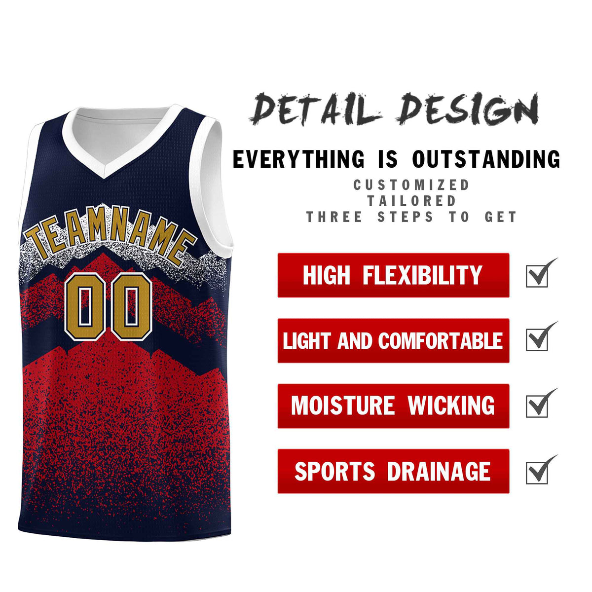 Personalized Youth Basketball Jerseys   Navy Red Gradient Mountain Design Uniforms