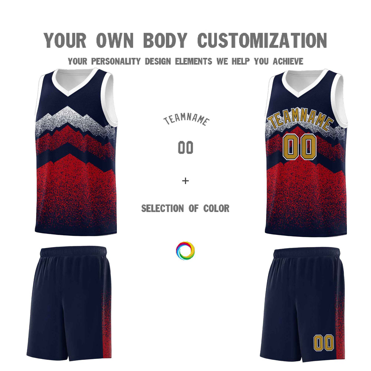 Personalized Youth Basketball Jerseys   Navy Red Gradient Mountain Design Uniforms