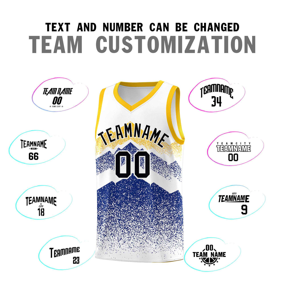 Custom Youth Basketball Jerseys White Royal Gradient Mountain Design Uniforms