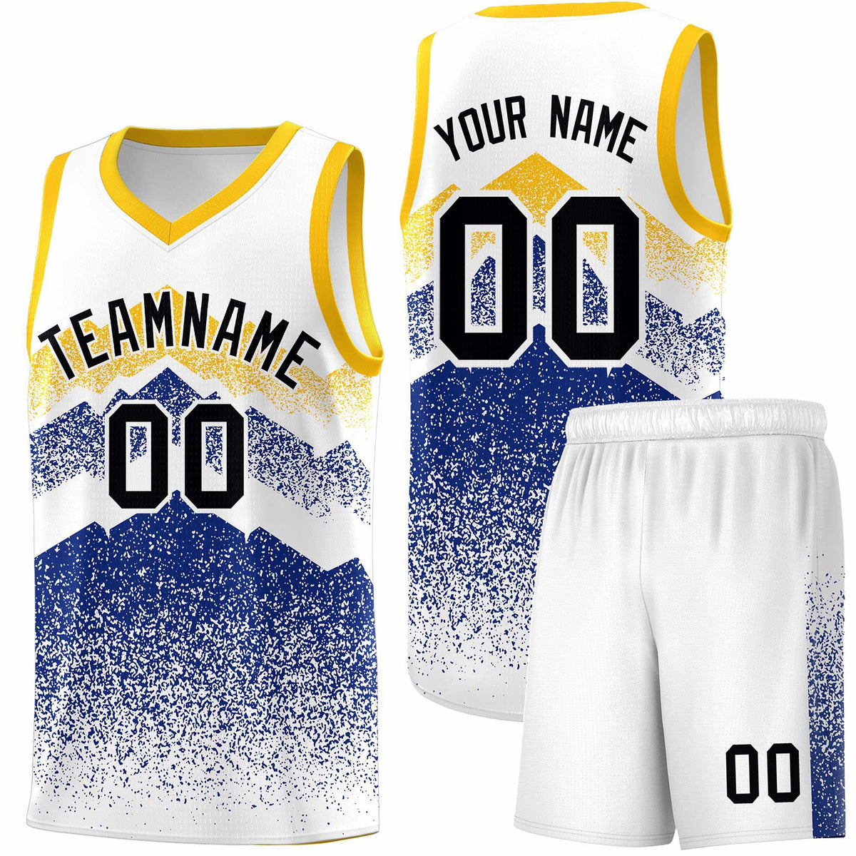 Custom Youth Basketball Jerseys White Royal Gradient Mountain Design Uniforms