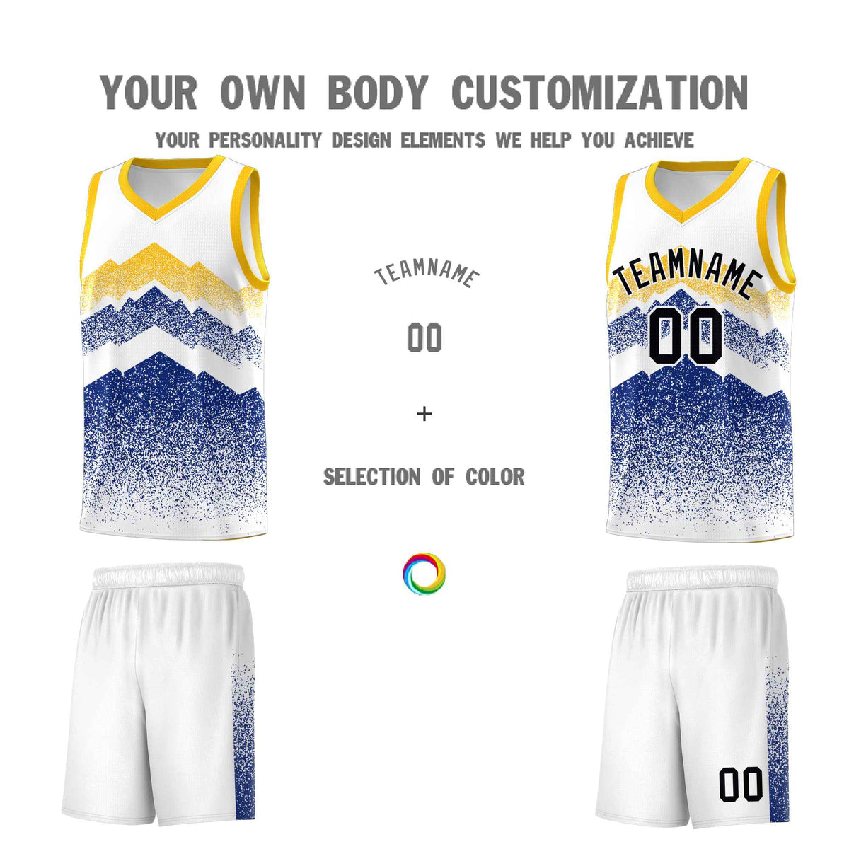 Custom Youth Basketball Jerseys White Royal Gradient Mountain Design Uniforms