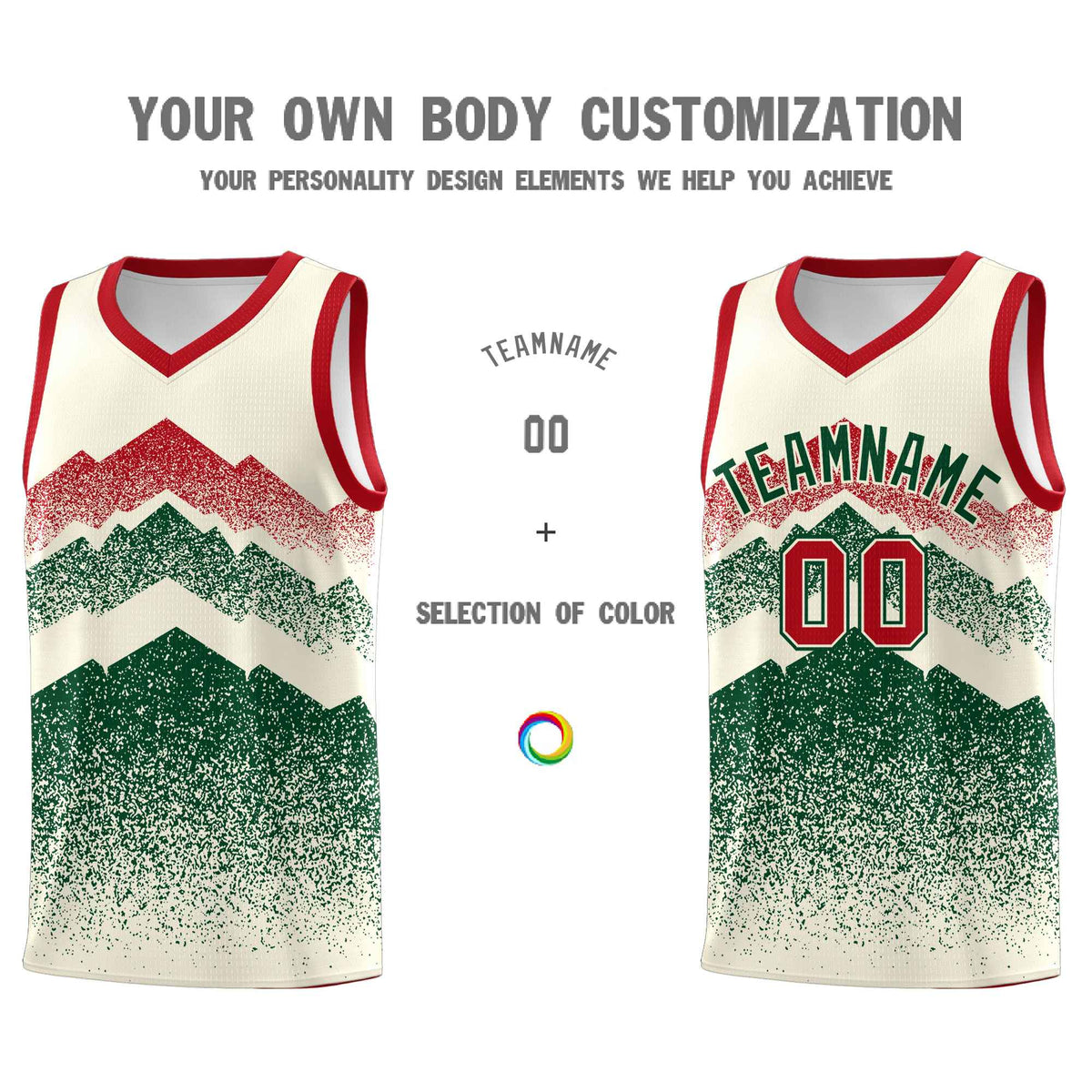 Personalized Youth Basketball Jerseys   Cream Green Gradient Mountain Design Uniforms