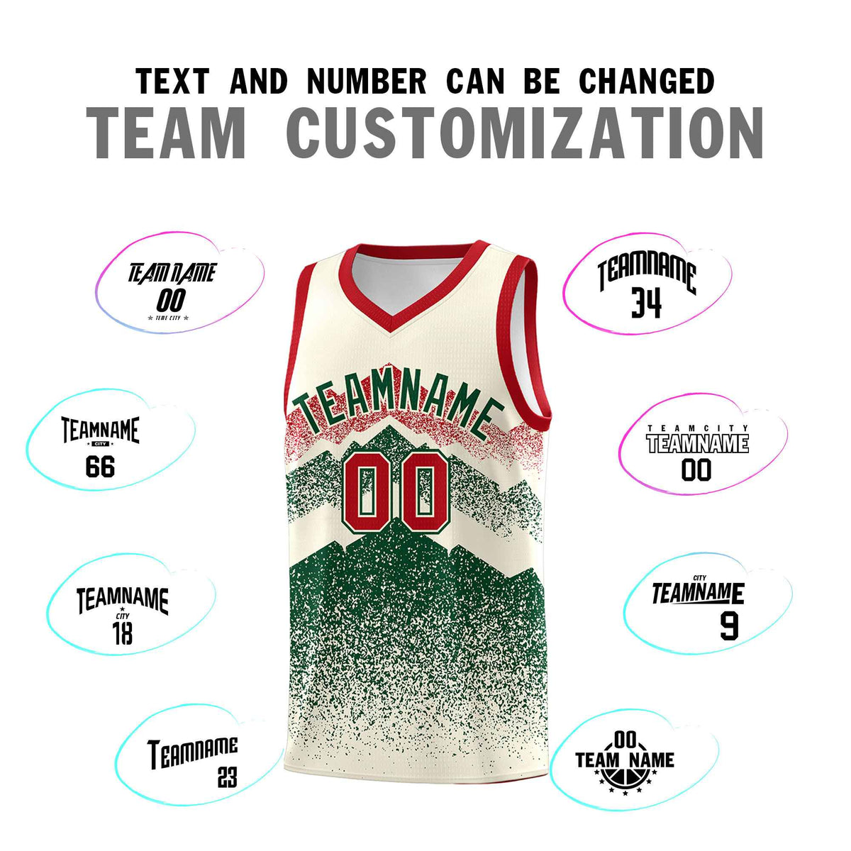 Personalized Youth Basketball Jerseys   Cream Green Gradient Mountain Design Uniforms