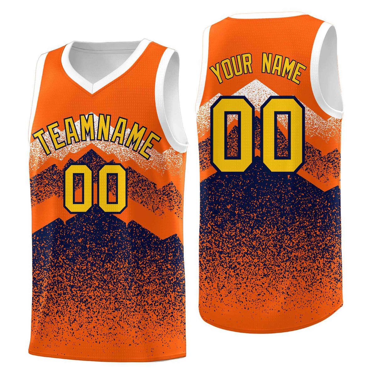 Custom Youth Basketball Jerseys Orange Navy Gradient Mountain Design Uniforms