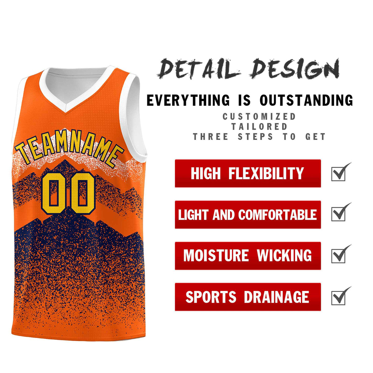 Custom Youth Basketball Jerseys Orange Navy Gradient Mountain Design Uniforms